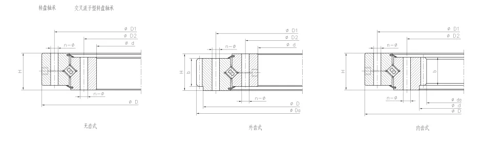 標準式交叉滾子轉(zhuǎn)盤軸承結(jié)構(gòu)尺寸圖